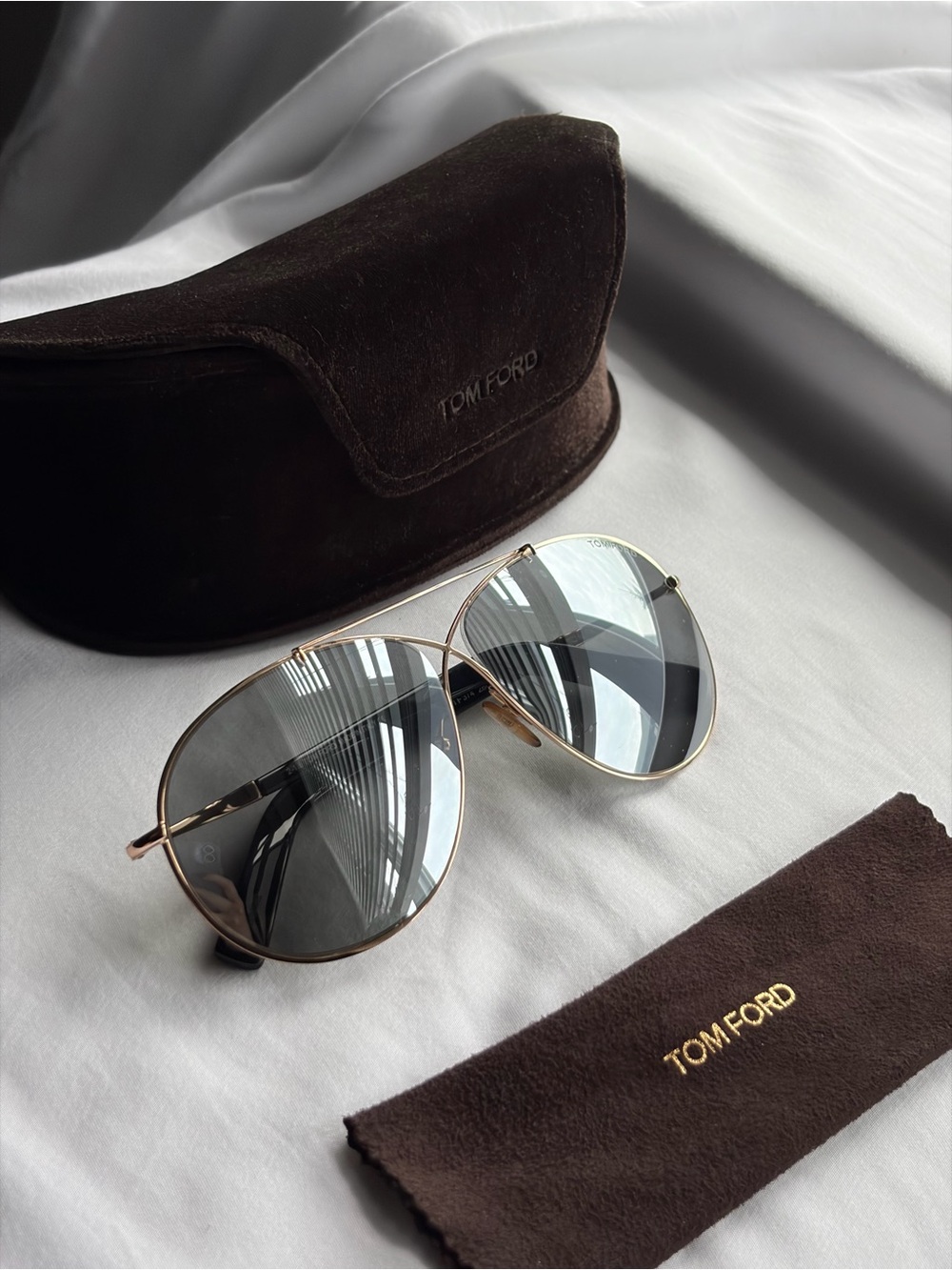 Tom Ford Eva Rose Gold Aviator Sunglasses with Mirror Lenses 28Q TF374